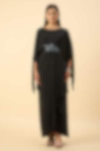 Black Pure Silk Crepe Crystal Draped Maxi Summer Dress by Aakaar at Pernia's Pop Up Shop