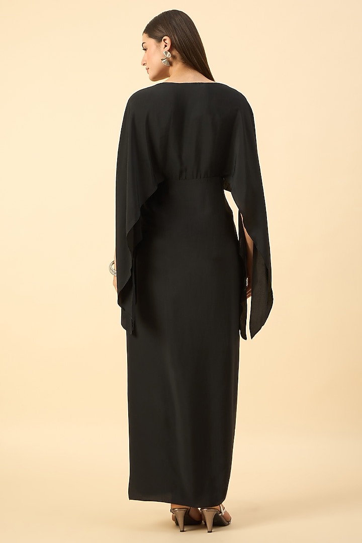 Black Pure Silk Crepe Crystal Draped Maxi Summer Dress by Aakaar at Pernia's Pop Up Shop