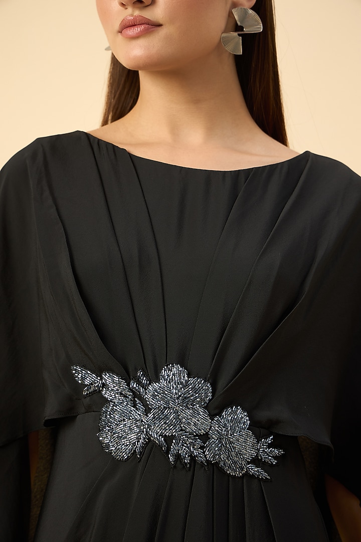 Black Pure Silk Crepe Crystal Draped Maxi Summer Dress by Aakaar at Pernia's Pop Up Shop