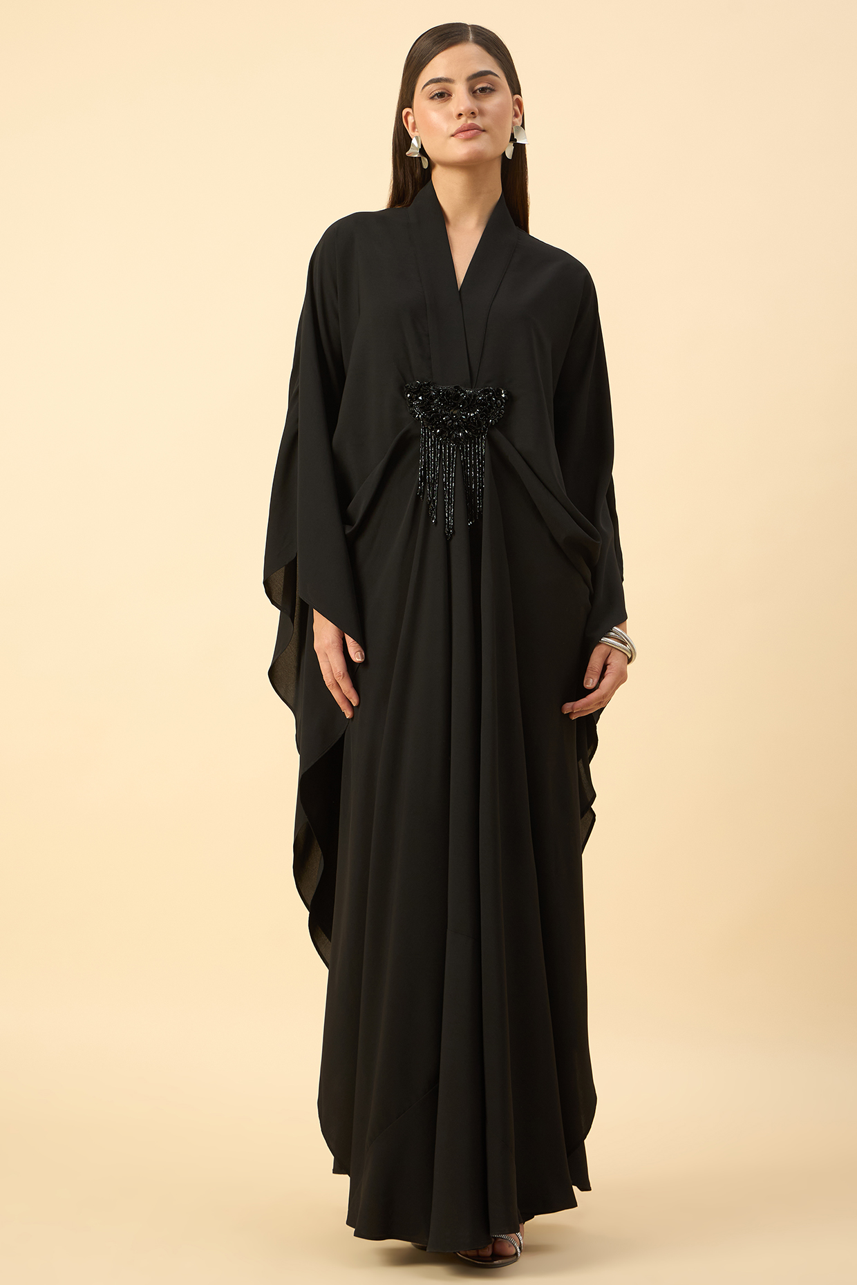 Black Moss Crepe Kaftan Set by Aakaar at Pernia's Pop Up Shop