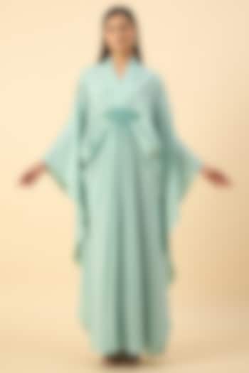 Aqua Blue Moss Crepe Kaftan Set by Aakaar at Pernia's Pop Up Shop