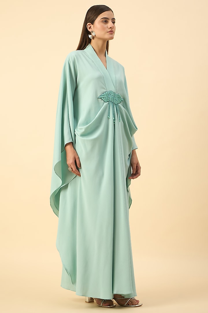 Aqua Blue Moss Crepe Kaftan Set by Aakaar at Pernia's Pop Up Shop