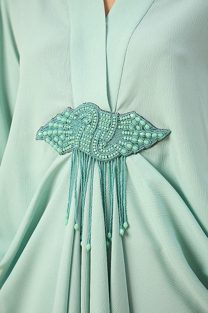 Aqua Blue Moss Crepe Kaftan Set by Aakaar at Pernia's Pop Up Shop
