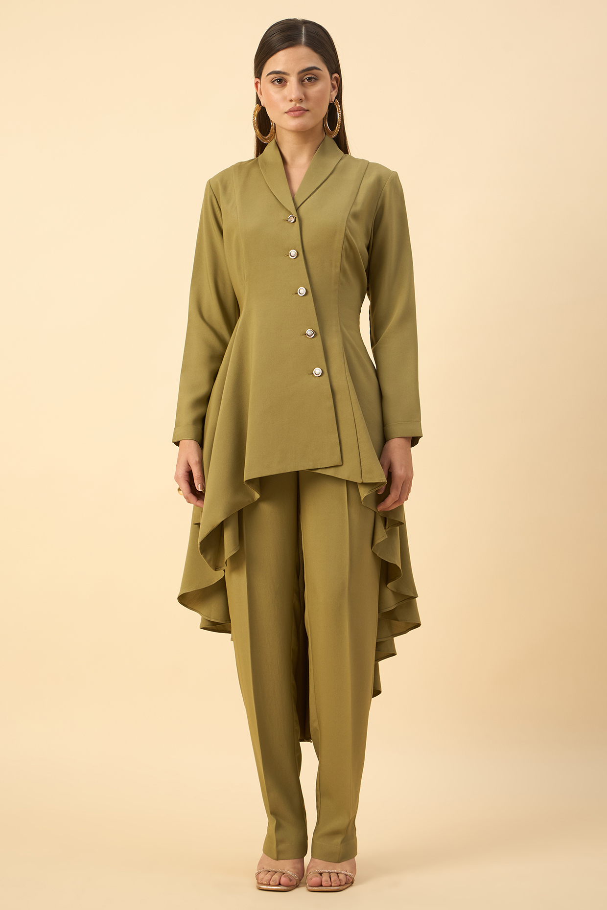 Fern Green Moss Crepe Tunic Set by Aakaar at Pernia's Pop Up Shop