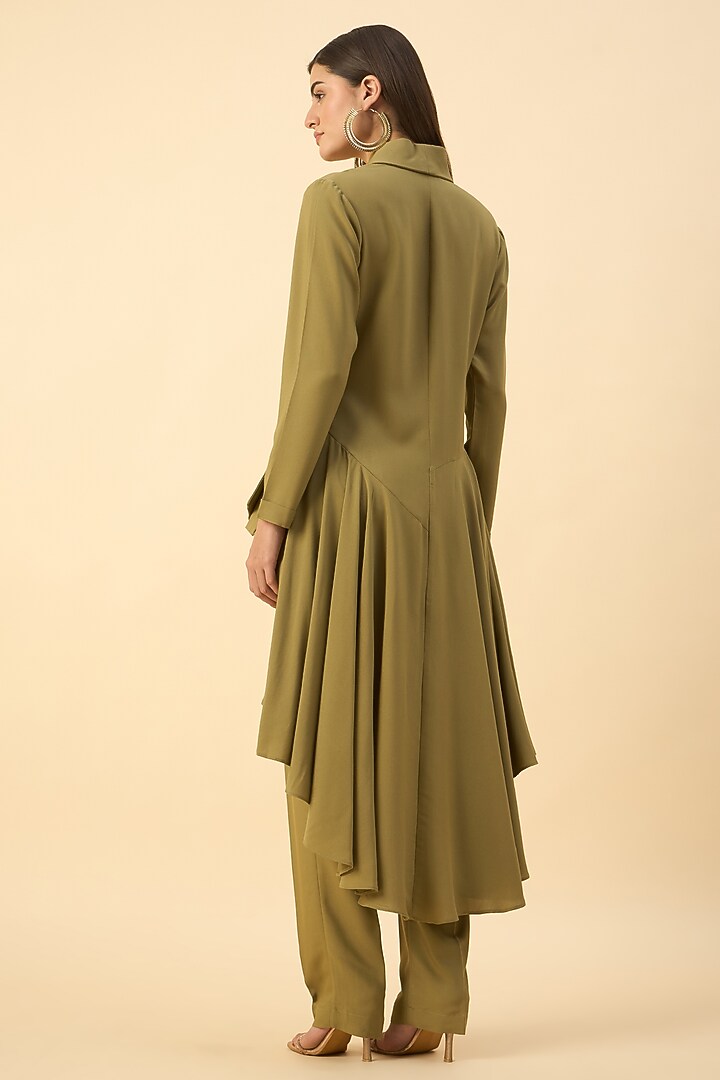 Fern Green Moss Crepe Tunic Set by Aakaar at Pernia's Pop Up Shop