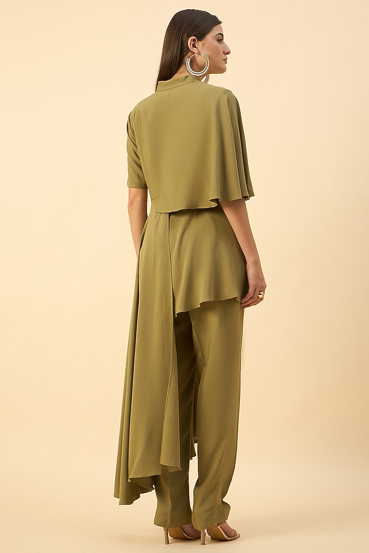 Fern Green Moss Crepe Flared Tunic Set by Aakaar at Pernia's Pop Up Shop