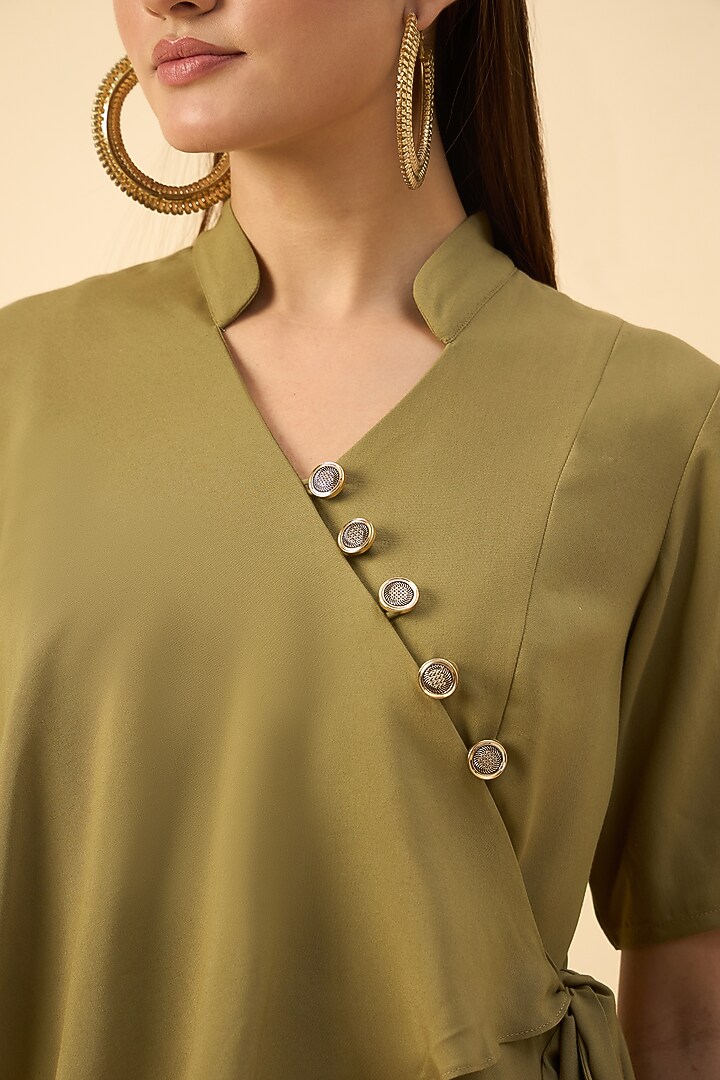 Fern Green Moss Crepe Flared Tunic Set by Aakaar at Pernia's Pop Up Shop