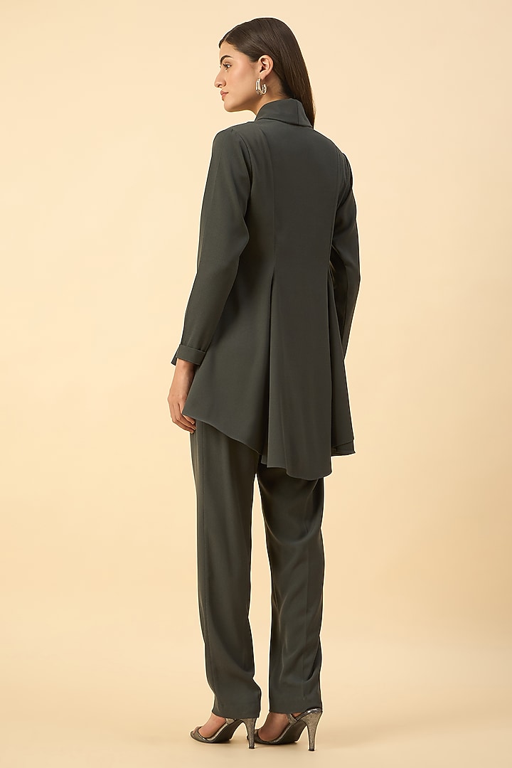 Grey Moss Crepe Blazer Set by Aakaar at Pernia's Pop Up Shop