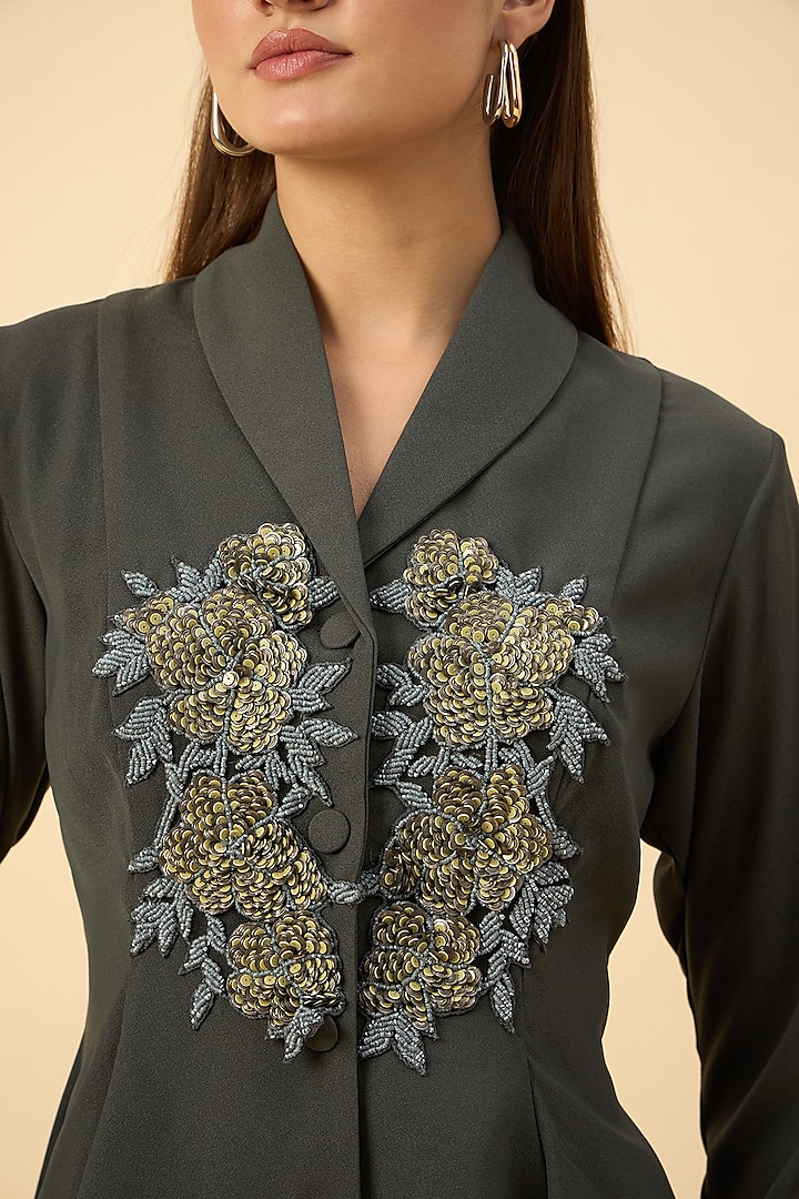 Grey Moss Crepe Blazer Set by Aakaar at Pernia's Pop Up Shop