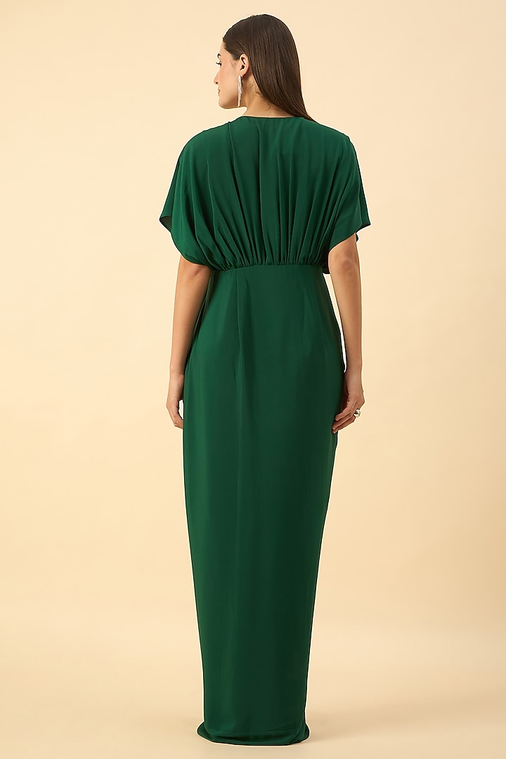Emerald Green Pure Silk Crepe Draped Summer Dress by Aakaar at Pernia's Pop Up Shop