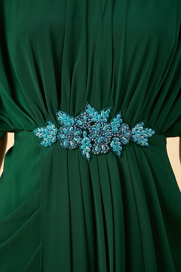 Emerald Green Pure Silk Crepe Draped Summer Dress by Aakaar at Pernia's Pop Up Shop