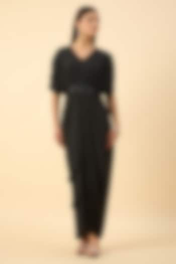 Black Pure Silk Crepe Crystal Draped Summer Dress by Aakaar at Pernia's Pop Up Shop