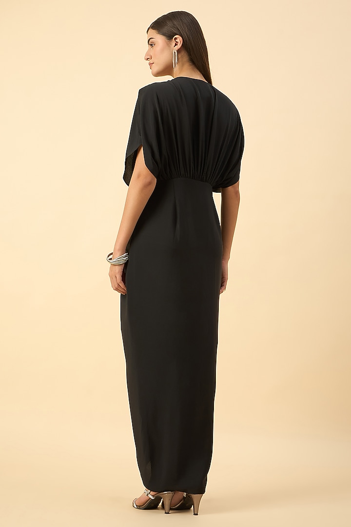 Black Pure Silk Crepe Crystal Draped Summer Dress by Aakaar at Pernia's Pop Up Shop