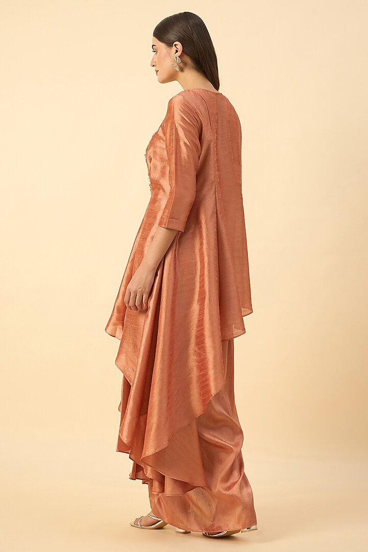 Orange Matka Silk Embroidered Tunic Set by Aakaar at Pernia's Pop Up Shop