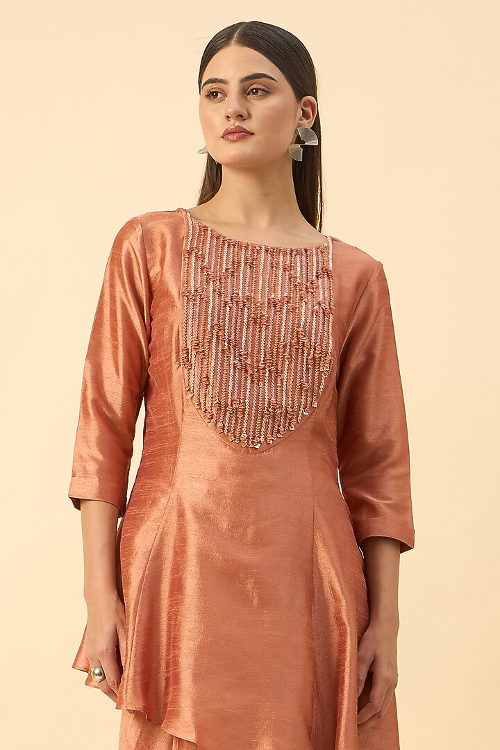 Orange Matka Silk Embroidered Tunic Set by Aakaar at Pernia's Pop Up Shop