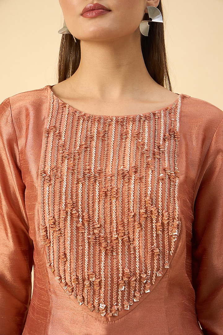 Orange Matka Silk Embroidered Tunic Set by Aakaar at Pernia's Pop Up Shop