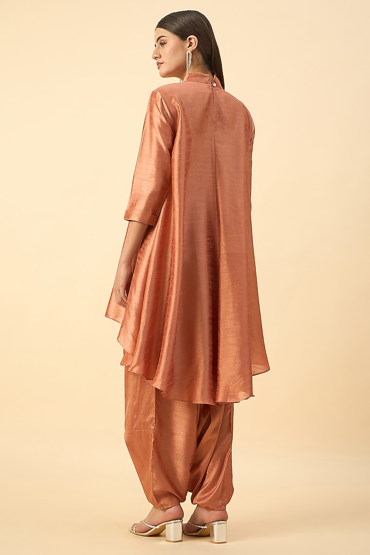 Orange Matka Silk Embroidered Tunic Set by Aakaar at Pernia's Pop Up Shop
