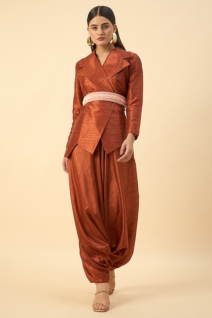 Copper Brown Matka Silk Co-Ord Set by Aakaar at Pernia's Pop Up Shop