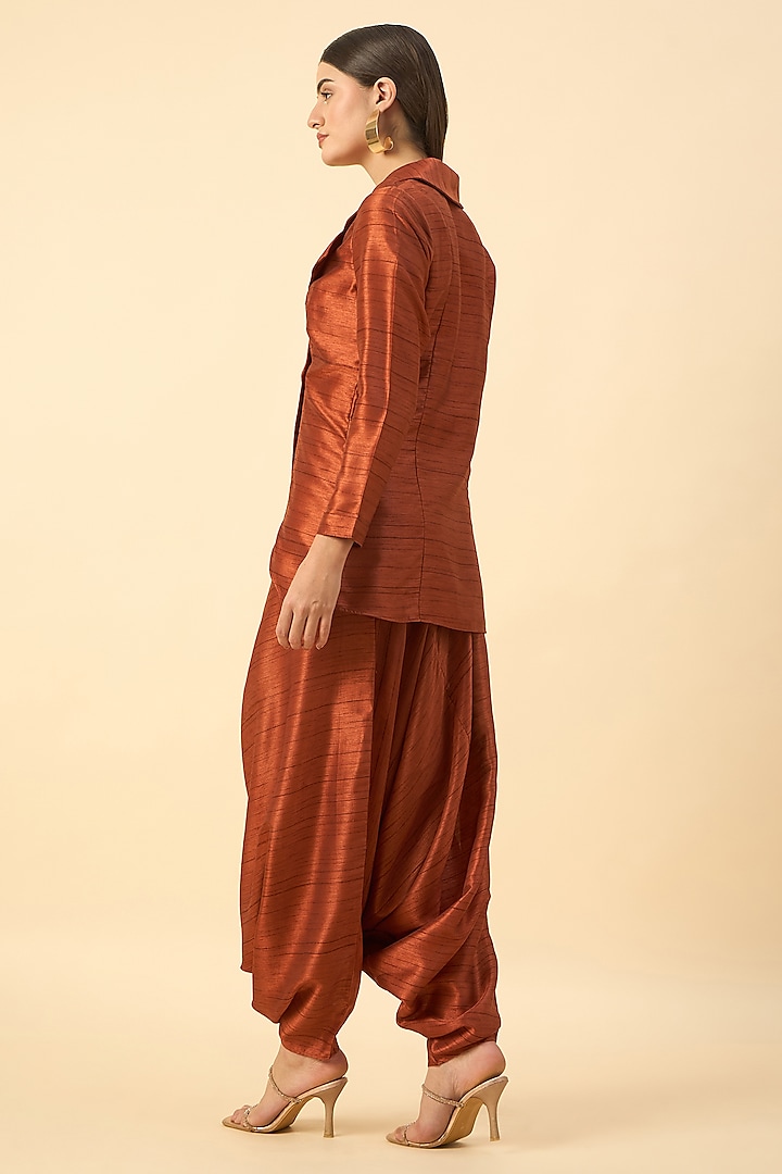 Copper Brown Matka Silk Co-Ord Set by Aakaar at Pernia's Pop Up Shop