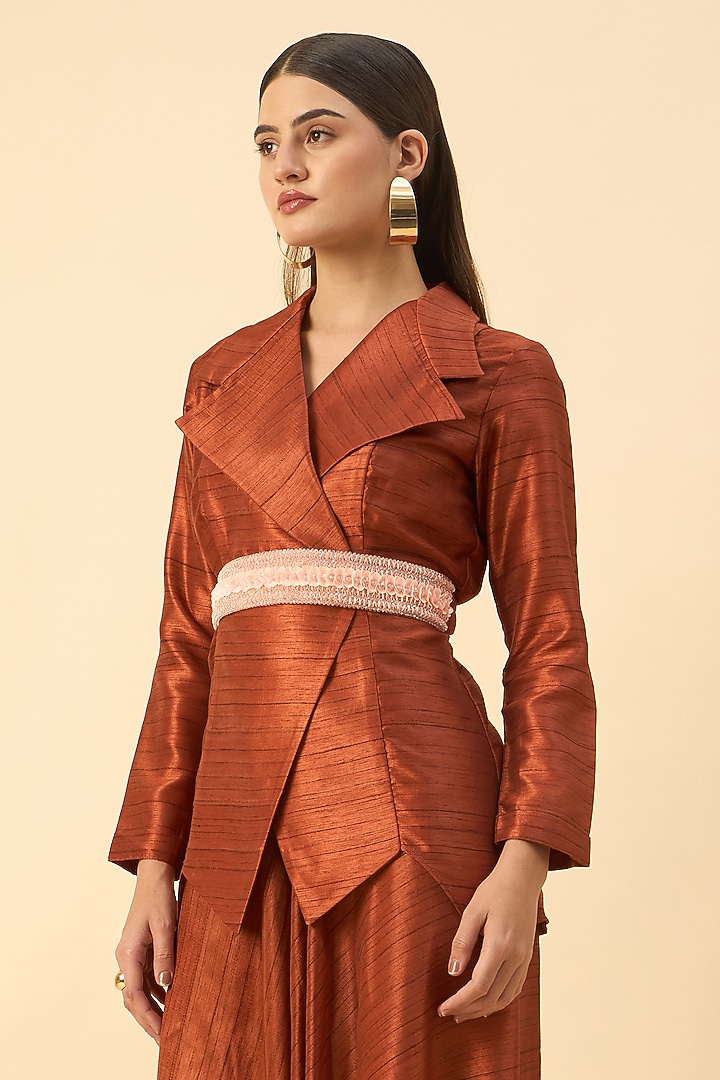 Copper Brown Matka Silk Co-Ord Set by Aakaar at Pernia's Pop Up Shop