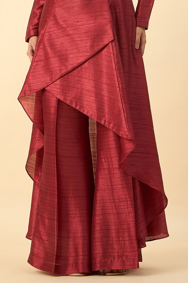 Crimson Red Cotton Silk Floral Embroidered Blazer Tunic Set by Aakaar at Pernia's Pop Up Shop