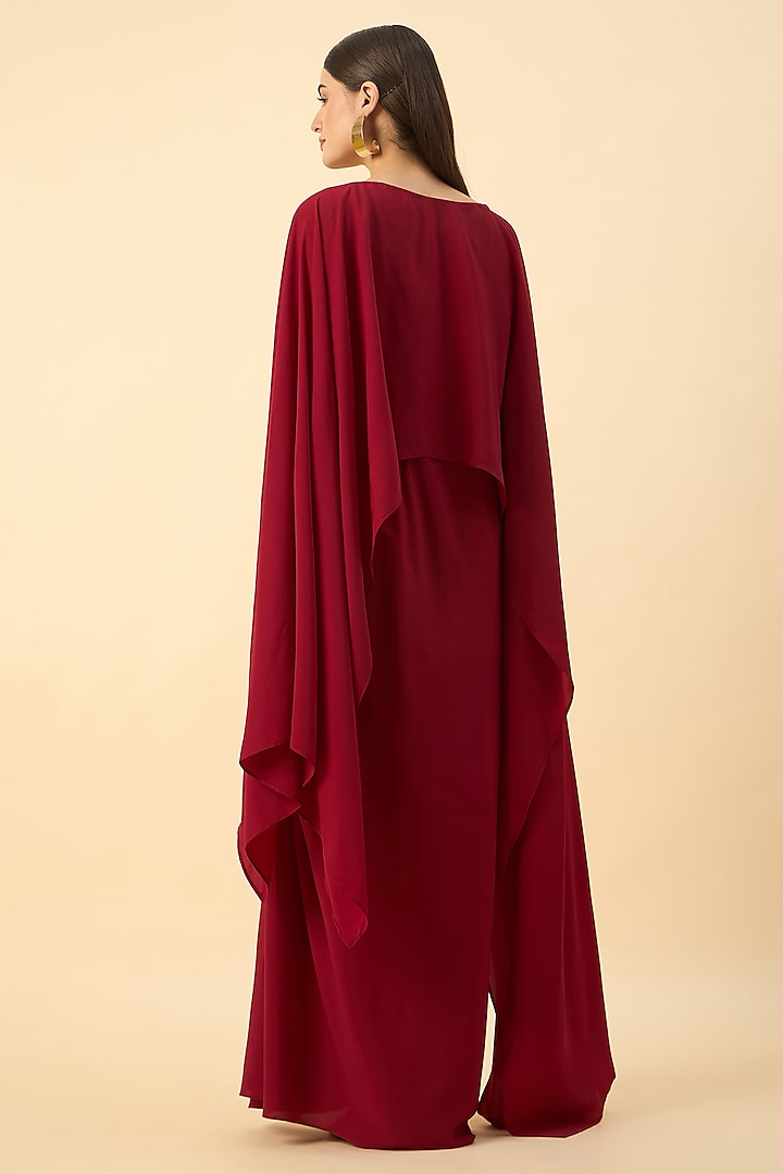 Red Moss Crepe Draped Summer Dress by Aakaar at Pernia's Pop Up Shop
