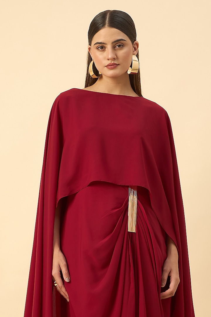 Red Moss Crepe Draped Summer Dress by Aakaar at Pernia's Pop Up Shop