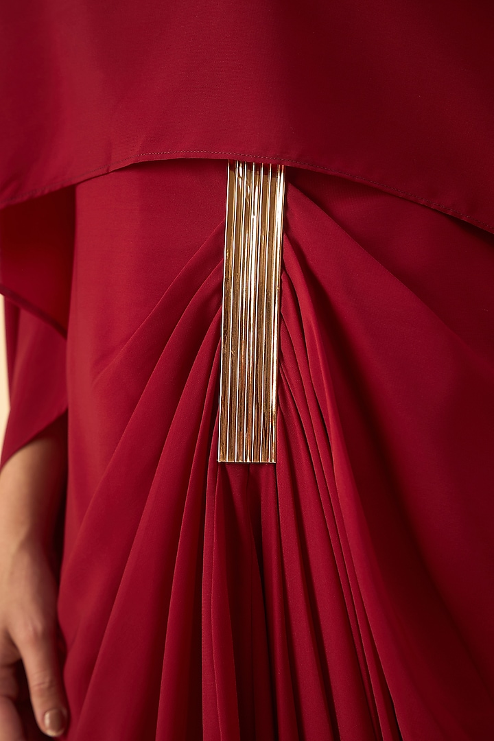 Red Moss Crepe Draped Summer Dress by Aakaar at Pernia's Pop Up Shop