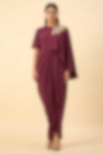 Purple Moss Crepe Draped Summer Dress by Aakaar at Pernia's Pop Up Shop