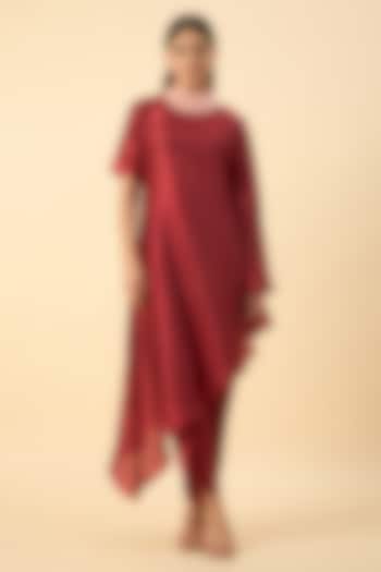 Copper Brown Matka Silk Tunic Set by Aakaar at Pernia's Pop Up Shop