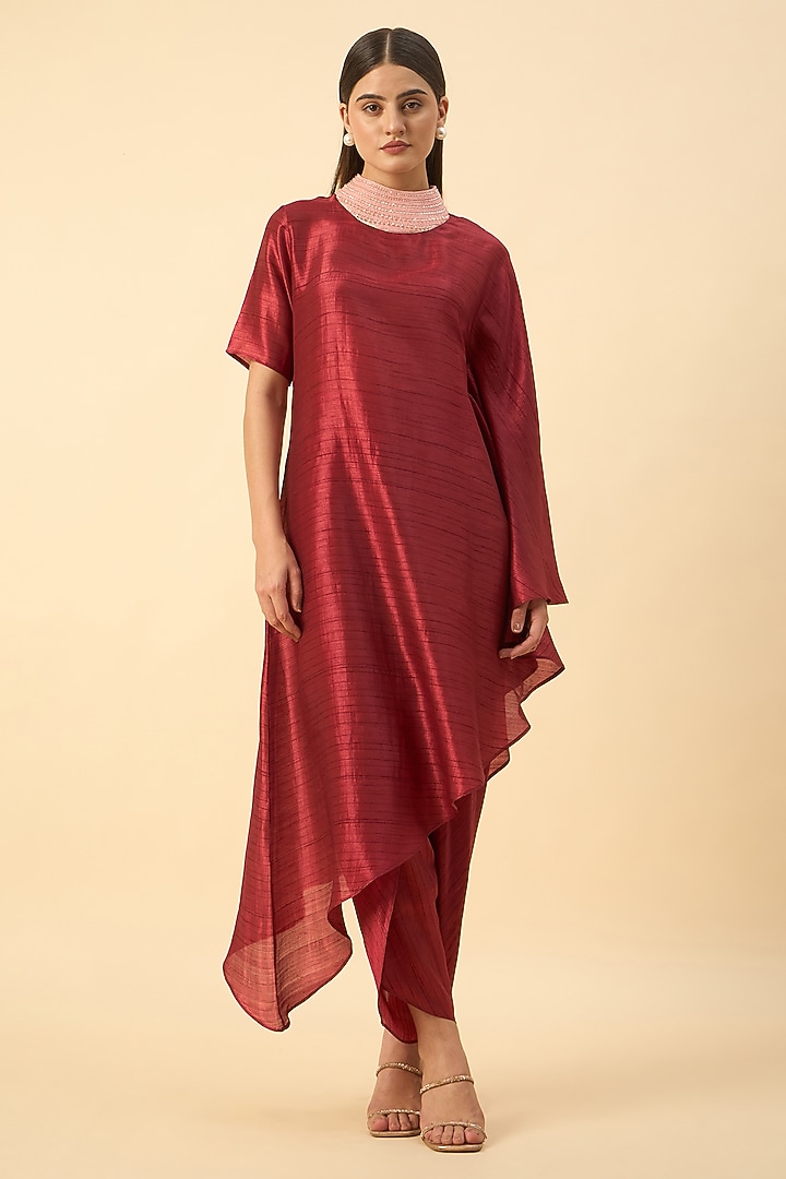 Copper Brown Matka Silk Tunic Set by Aakaar at Pernia's Pop Up Shop