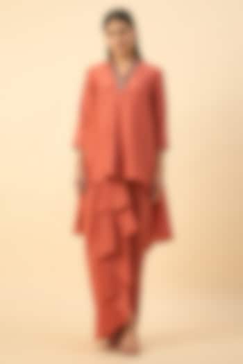 Orange Cotton Silk Embroidered Tunic Set by Aakaar at Pernia's Pop Up Shop