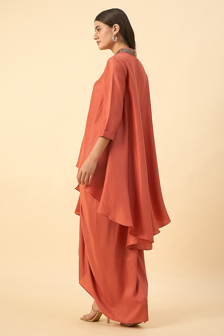 Orange Cotton Silk Embroidered Tunic Set by Aakaar at Pernia's Pop Up Shop