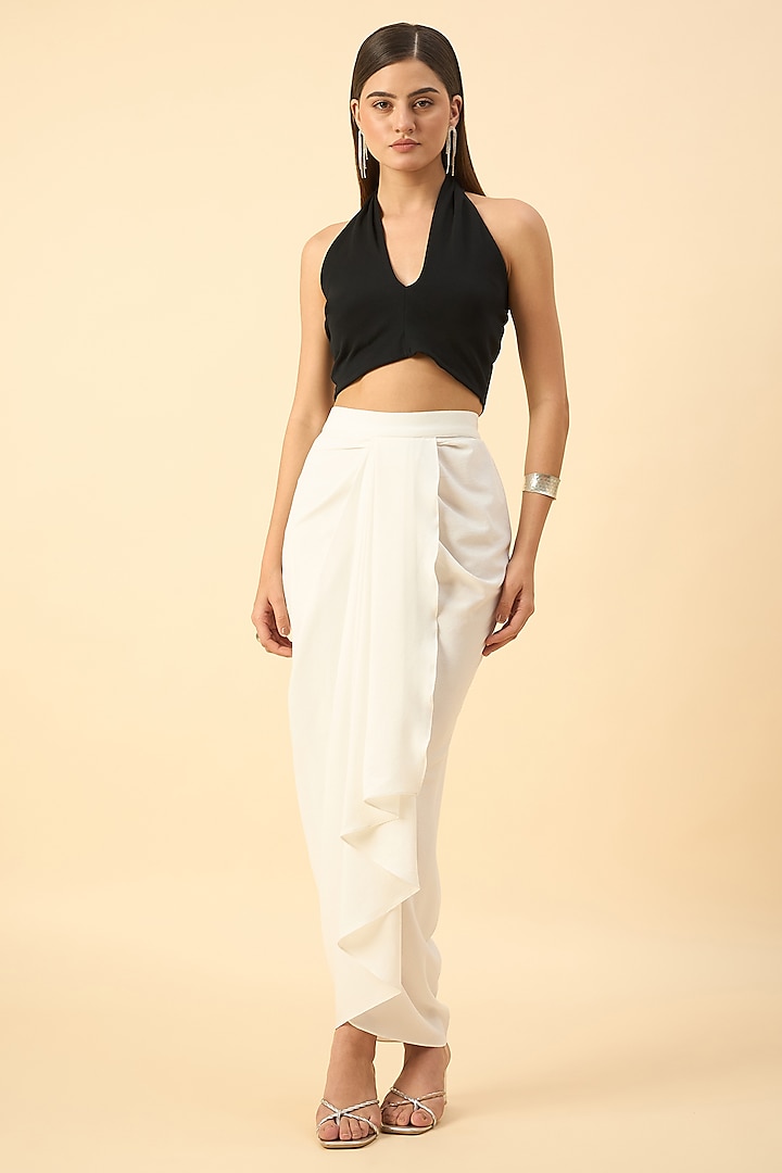 White Moss Crepe Draped Skirt by Aakaar at Pernia's Pop Up Shop