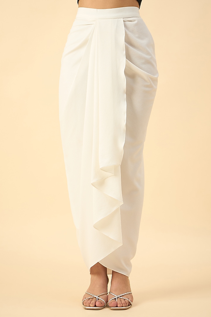 White Moss Crepe Draped Skirt by Aakaar at Pernia's Pop Up Shop