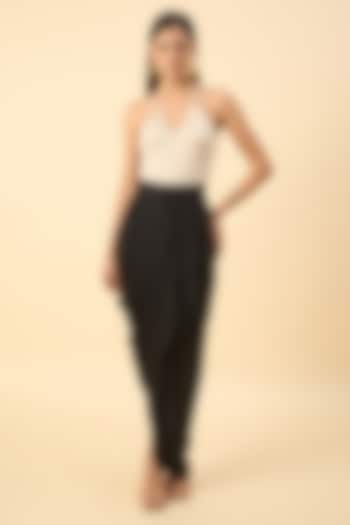 Black Moss Crepe Draped Skirt by Aakaar at Pernia's Pop Up Shop