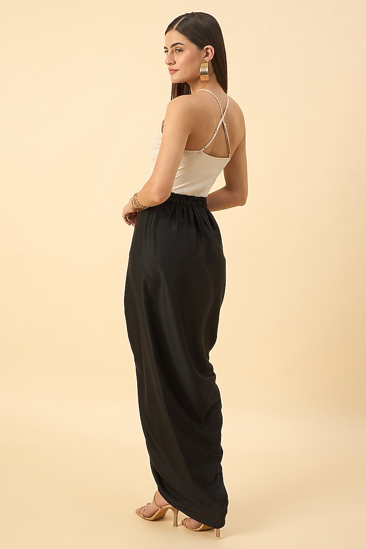 Black Moss Crepe Draped Skirt by Aakaar at Pernia's Pop Up Shop