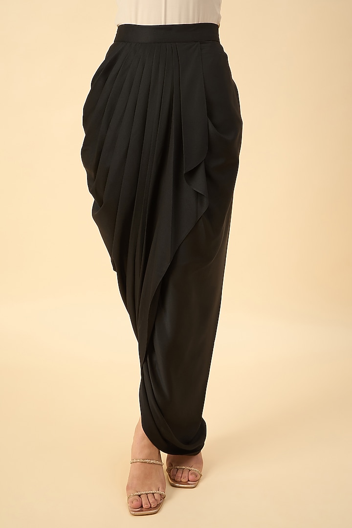 Black Moss Crepe Draped Skirt by Aakaar at Pernia's Pop Up Shop