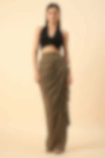 Olive Grey Moss Crepe Draped Skirt by Aakaar at Pernia's Pop Up Shop
