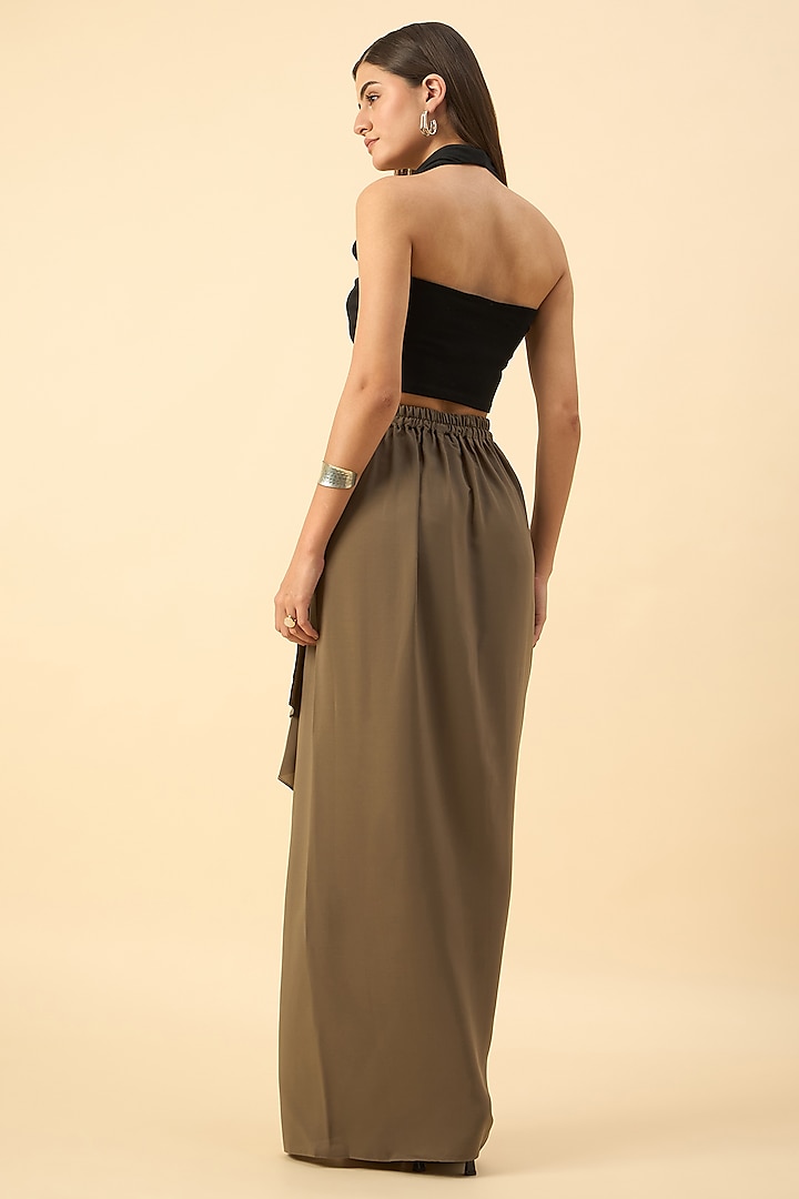 Olive Grey Moss Crepe Draped Skirt by Aakaar at Pernia's Pop Up Shop