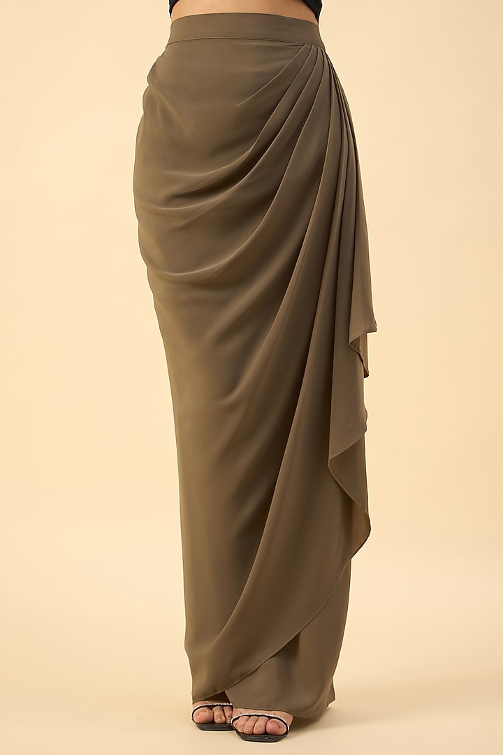 Olive Grey Moss Crepe Draped Skirt by Aakaar at Pernia's Pop Up Shop
