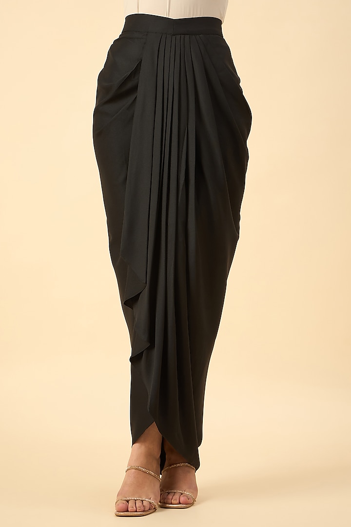 Black Moss Crepe Draped Skirt by Aakaar at Pernia's Pop Up Shop