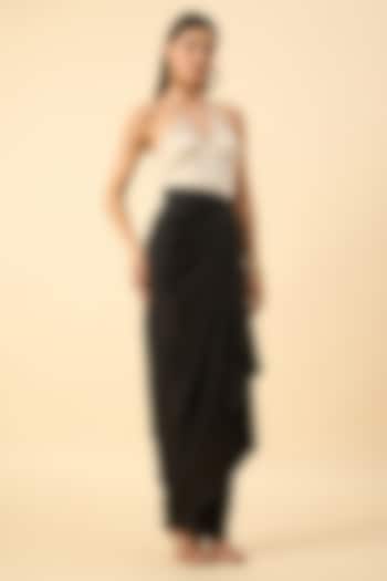 Black Moss Crepe Draped Skirt by Aakaar at Pernia's Pop Up Shop