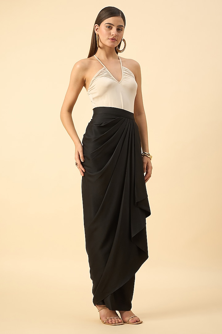 Black Moss Crepe Draped Skirt by Aakaar at Pernia's Pop Up Shop