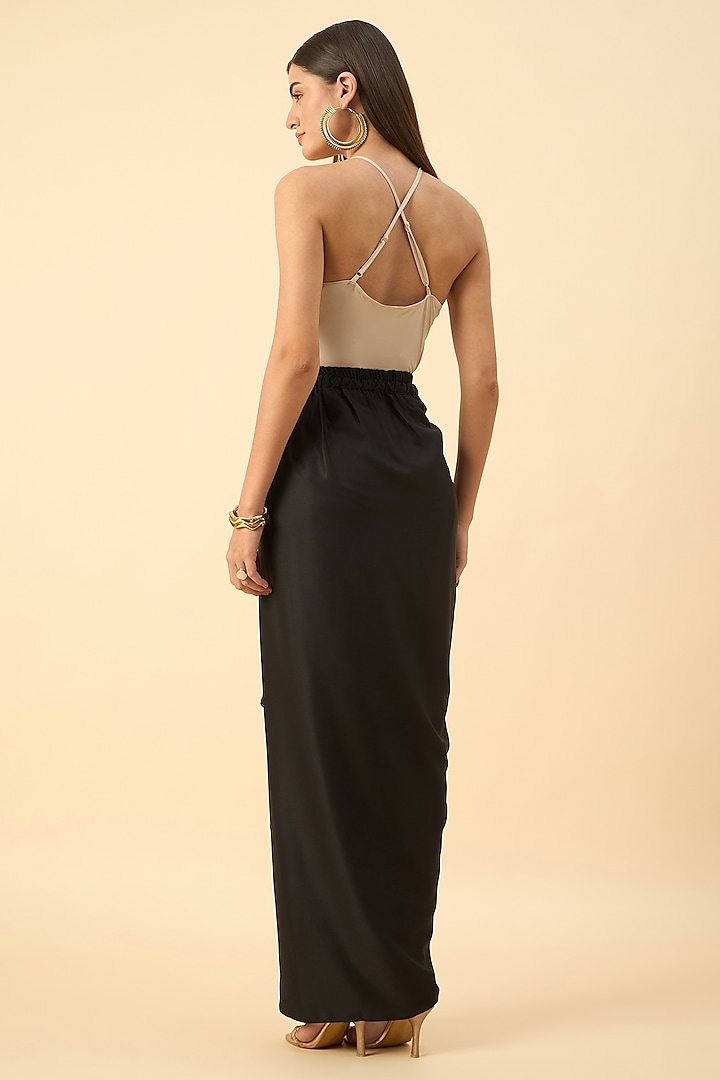 Black Moss Crepe Draped Skirt by Aakaar at Pernia's Pop Up Shop