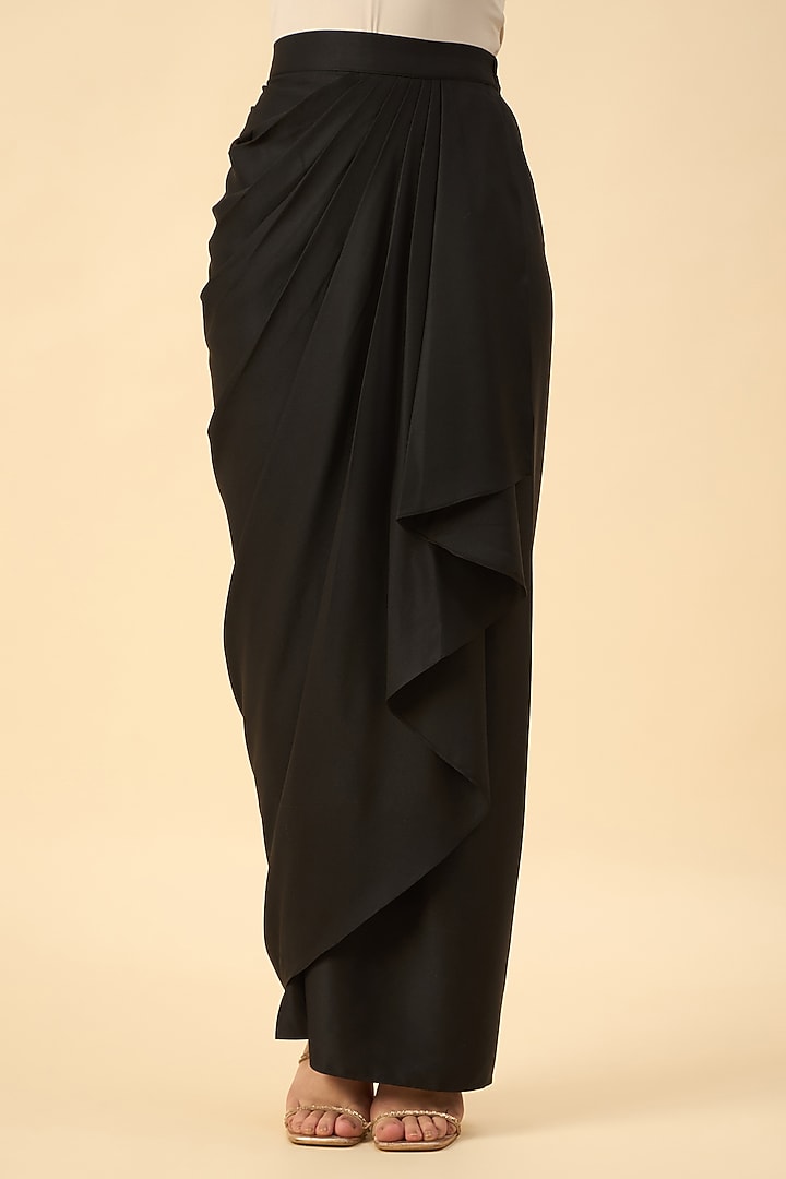 Black Moss Crepe Draped Skirt by Aakaar at Pernia's Pop Up Shop