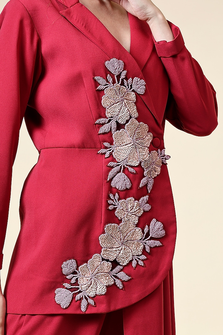 Pink Moss Crepe Sequins Embroidered Blazer Set by Aakaar at Pernia's Pop Up Shop