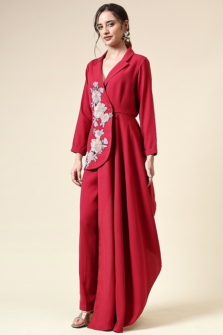 Pink Moss Crepe Sequins Embroidered Blazer Set by Aakaar at Pernia's Pop Up Shop
