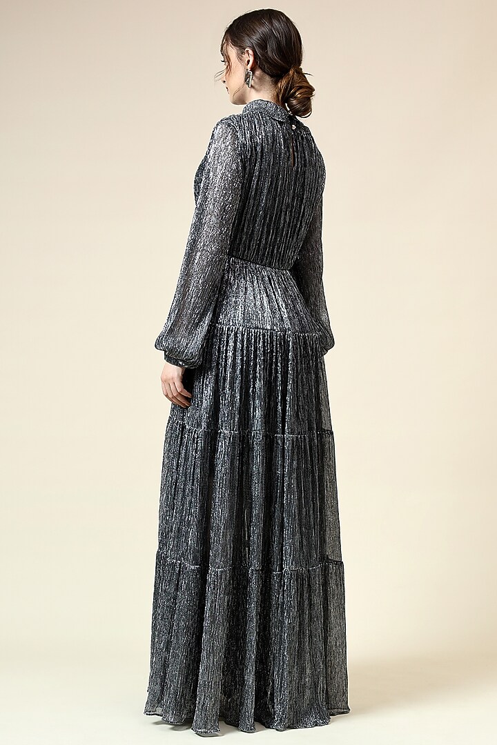 Silver Metallic Moss Crepe Maxi Summer Dress by Aakaar at Pernia's Pop Up Shop