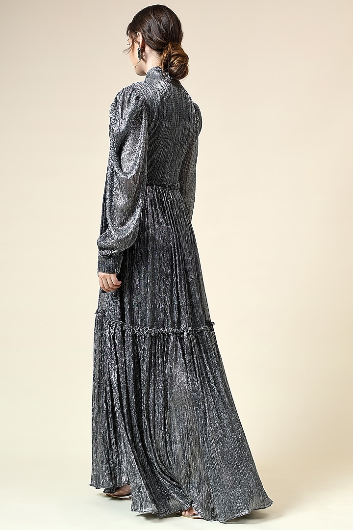 Silver Metallic Moss Crepe Maxi Summer Dress by Aakaar at Pernia's Pop Up Shop
